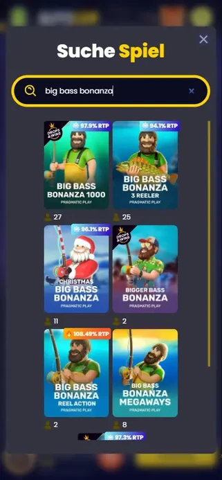 Big Bass Bonanza über die Suche in der Casino-Lobby finden